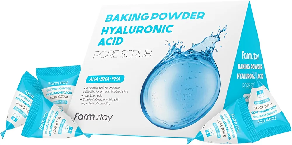 FARMSTAY Baking Powder Hyaluronic Acid Pore Scrub - Face Scrub for Pore Cleansing - With Hyaluronic Acid - AHA, BHA, and PHA Formula - 7 pc