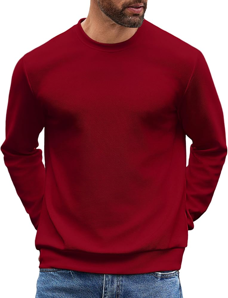 COOFANDY Mens Crewneck Sweatshirts Long Sleeve Basic Pullover Shirts Twill Textured Soild Casual Tops