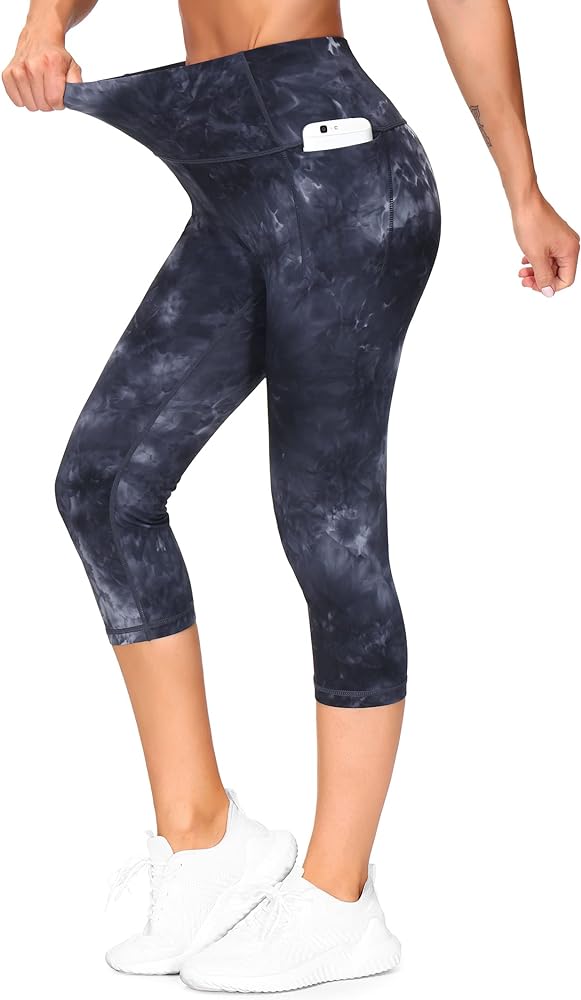 THE GYM PEOPLE Tummy Control Workout Capris Leggings with Pockets High Waist Athletic Yoga Pants for Women Running Hiking