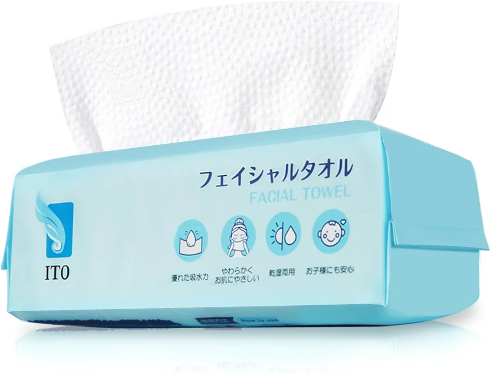 ITO Disposable Face Towel, 60 Count Ultra-Soft 1-Second Quick-Dry Face Towels, Gentle for Sensitive Dry Oily Skin, Facial Towels for Daily Cleansing Makeup Removal (1 Pack)