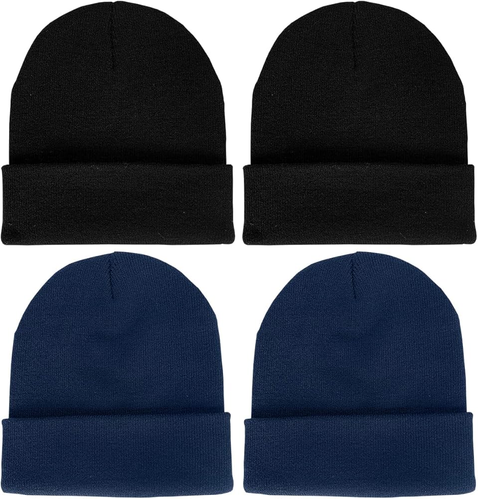 LCZTN 4 Pack Winter Ski Beanie Hat for Men＆Women,Warm Fisherman Cuffed Knit Cap Unisex