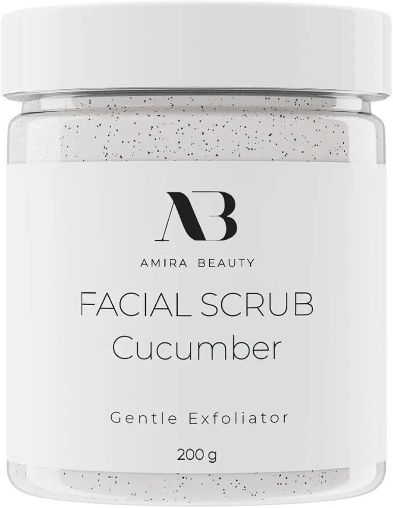 Amira Beauty Cucumber Facial Scrub - Gently Exfoliates, Cleanses, Removes Dead Skin, Blackheads, Pores and Acne - Moisturizes, Brightens, and Softens - For all Skin Types, 12 OZ