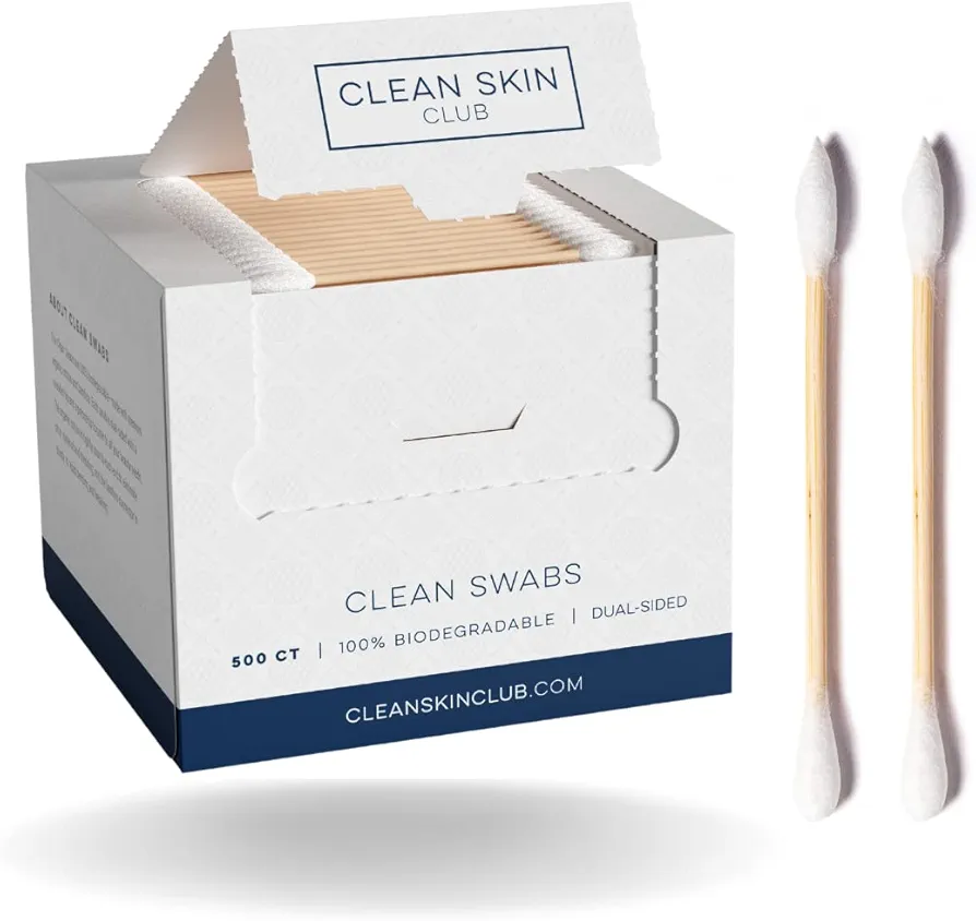 Clean Skin Club Clean Swabs | 500CT | One Pointed Tip | Biodegradable + Organic Cotton & Bamboo | Makeup & Nail Polish Touch-ups | Chlorine-Free & Hypoallergenic (500 Count)