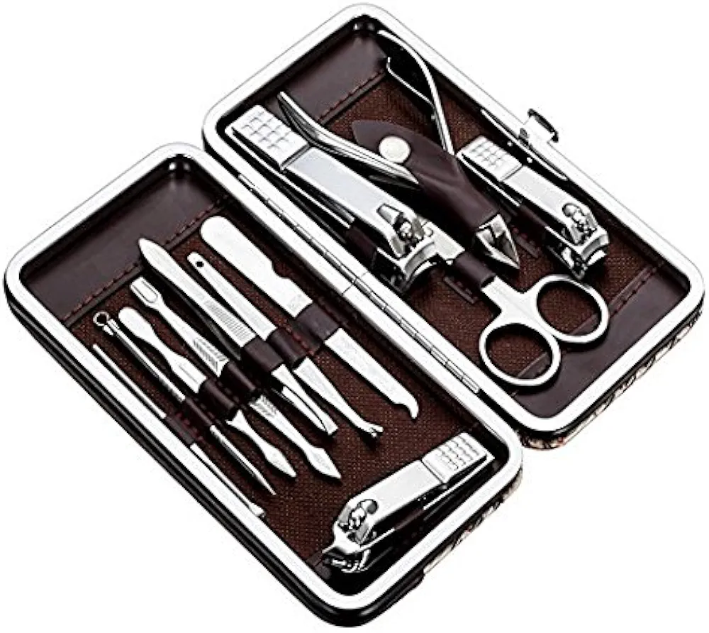 WOIWO Nail Care Personal Manicure Pedicure Set, Nail Tools with Luxurious Case, Set of 12, Professional Stainless Steel