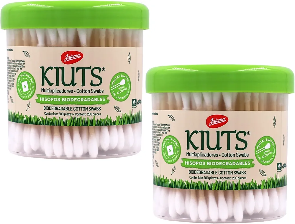 Jaloma Kiuts Cotton Swabs, Biodegradable, for Hygiene and Beauty, 2Pack, 200 Ct Each Jar