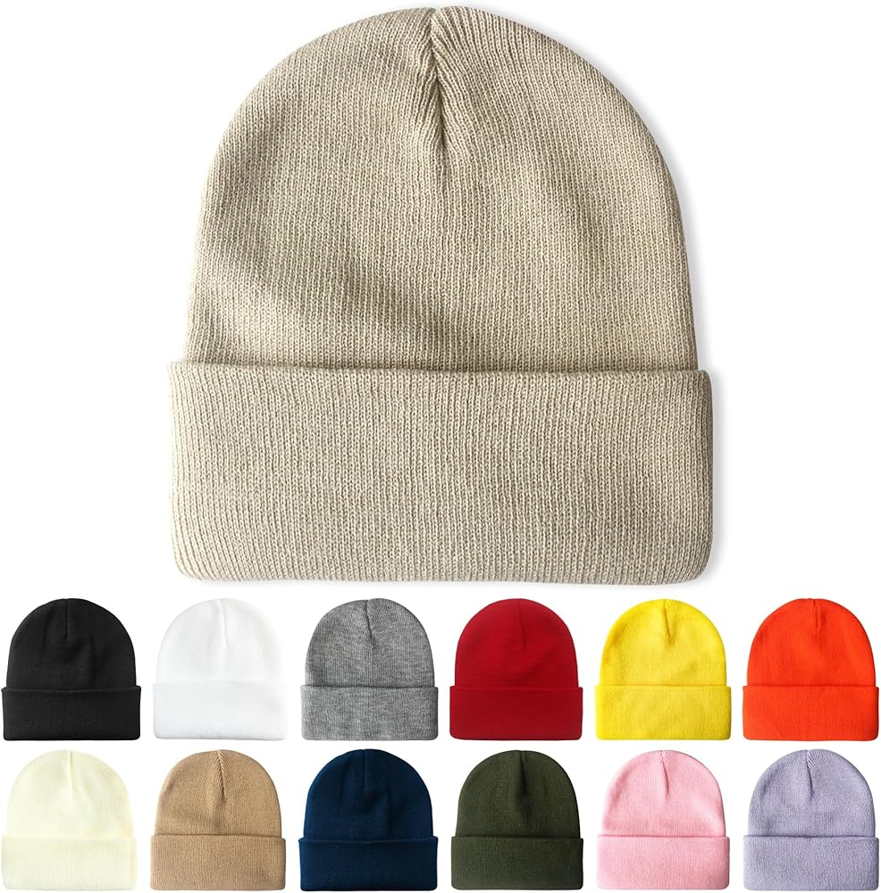 PFFY 2 PCS Beanie for Men Women Unisex Knit Cuffed Plain Winter Beanies Hats Skull Cap