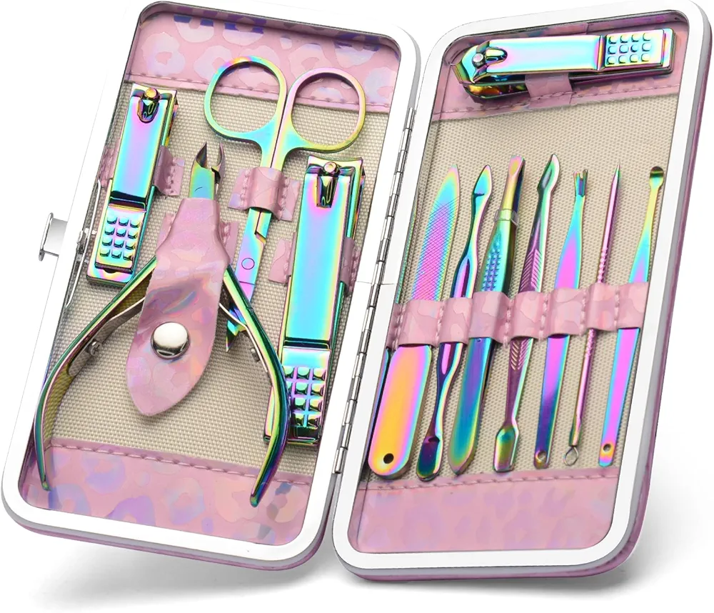 CGBE Nail Clippers Set, Manicure Set Pedicure 12 Pieces Stainless Steel Manicure Kit Professional Grooming Care Tools with Luxurious Travel Case