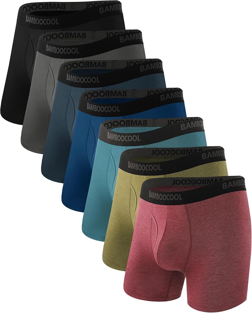 BAMBOO COOL Men's Underwear Breathable Boxer Briefs with Fly Moisture-Wicking Lightweight Underwear 7-Pack