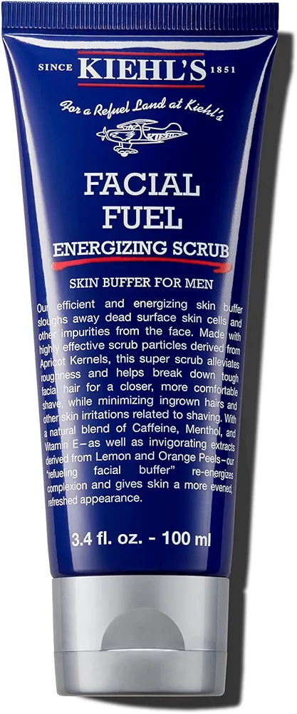 Kiehl's Facial Fuel Exfoliating Face Scrub, Facial Cleanser for Men, Smooths Skin & Removes Dead Skin, Dirt & Oil, Helps Soften Tough Facial Hair, with Caffeine, Menthol, Vitamin E & Citrus Extracts