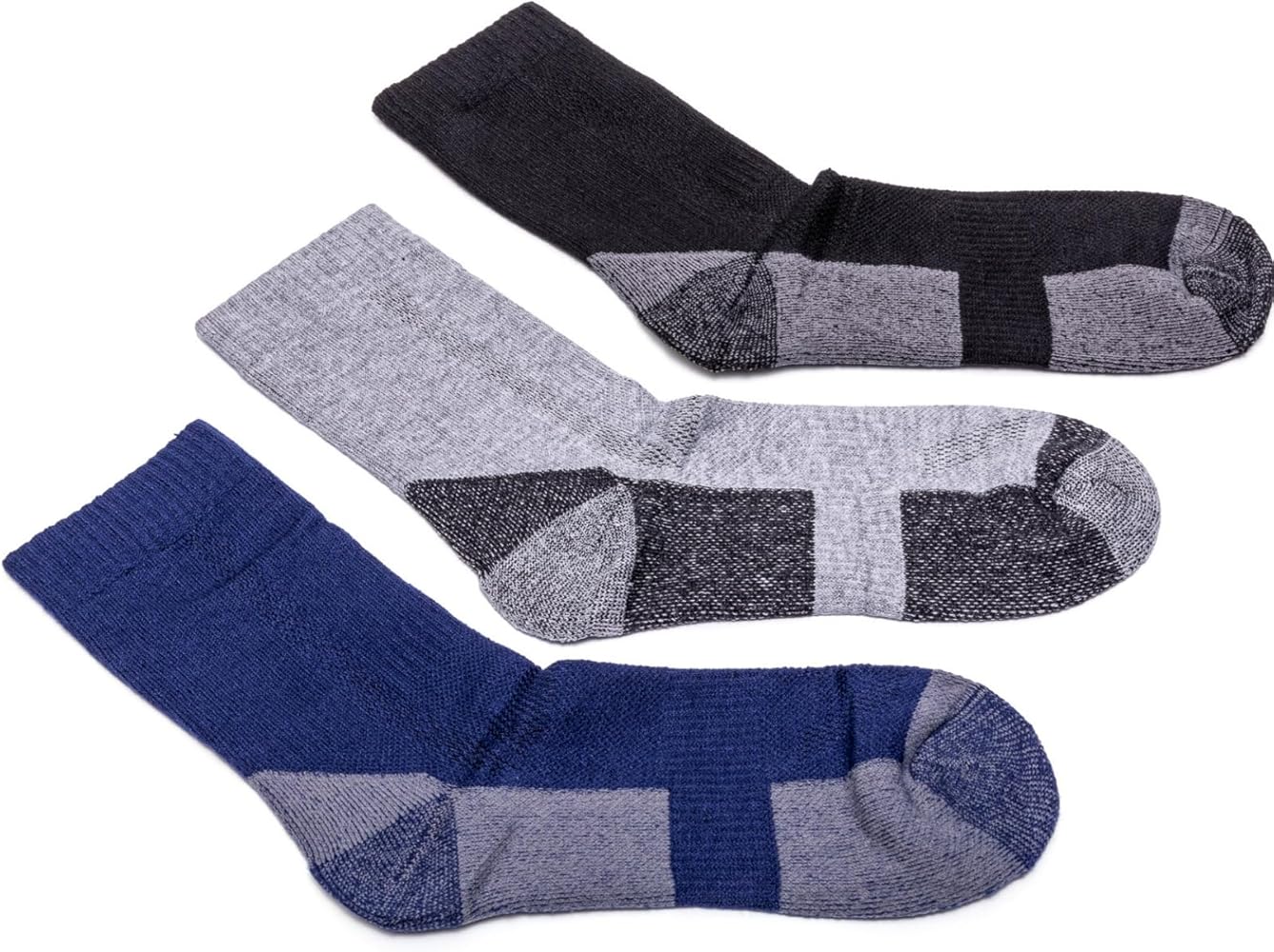 Lightweight Hiking Socks 3 Packs Merino Wool Socks for Men Warm Crew Socks, Cushioning Toe and Heel