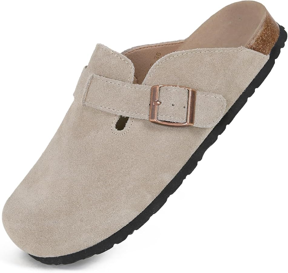 Dumalum Clogs for Women Men Suede Clogs Adjustable Buckle Slip-on Cork Footbed Mules Clogs Antislip Sole Slippers Unisex