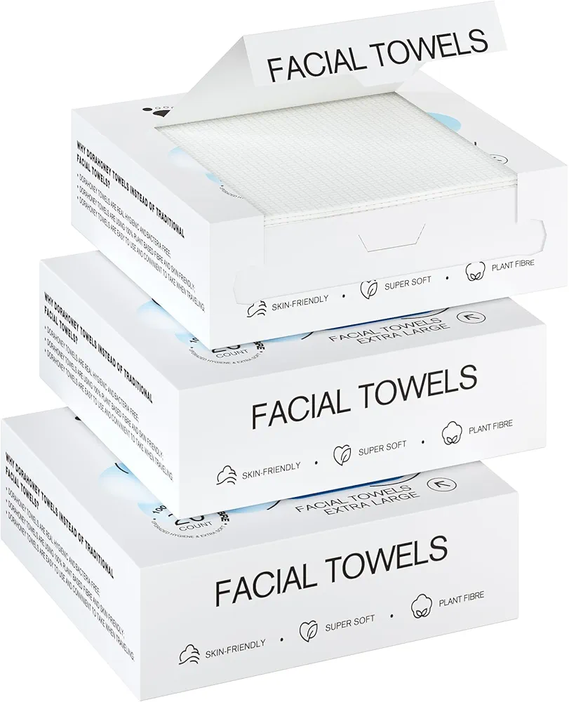 Disposable Face Towels, 12"×12" Extra Large Face Towelettes, Ultra Soft Facial Towels for Sensitive Skin, Makeup Remover Dry Wipes,Thick Face Towel for Travel,20Count (3 Pack)