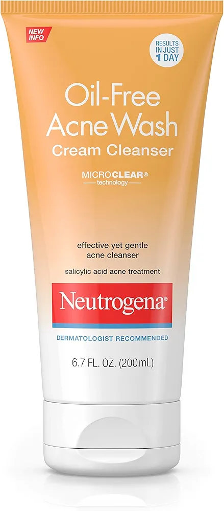 Neutrogena Oil-Free Acne Face Wash Cream Cleanser with Salicylic Acid, Non-Comedogenic Acne-Prone Skin Cleanser, 6.7 fl. oz