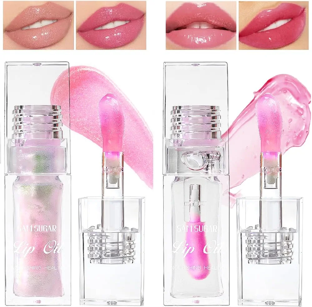 2 Pcs Magic Color Changing Lip Oil,Moisturizing Lip CareNon-Sticky Tinted Lip Oil, Fresh Texture Lip Glow Oil. (Color Changing Lip Oil & Pearlescent Color Changing)