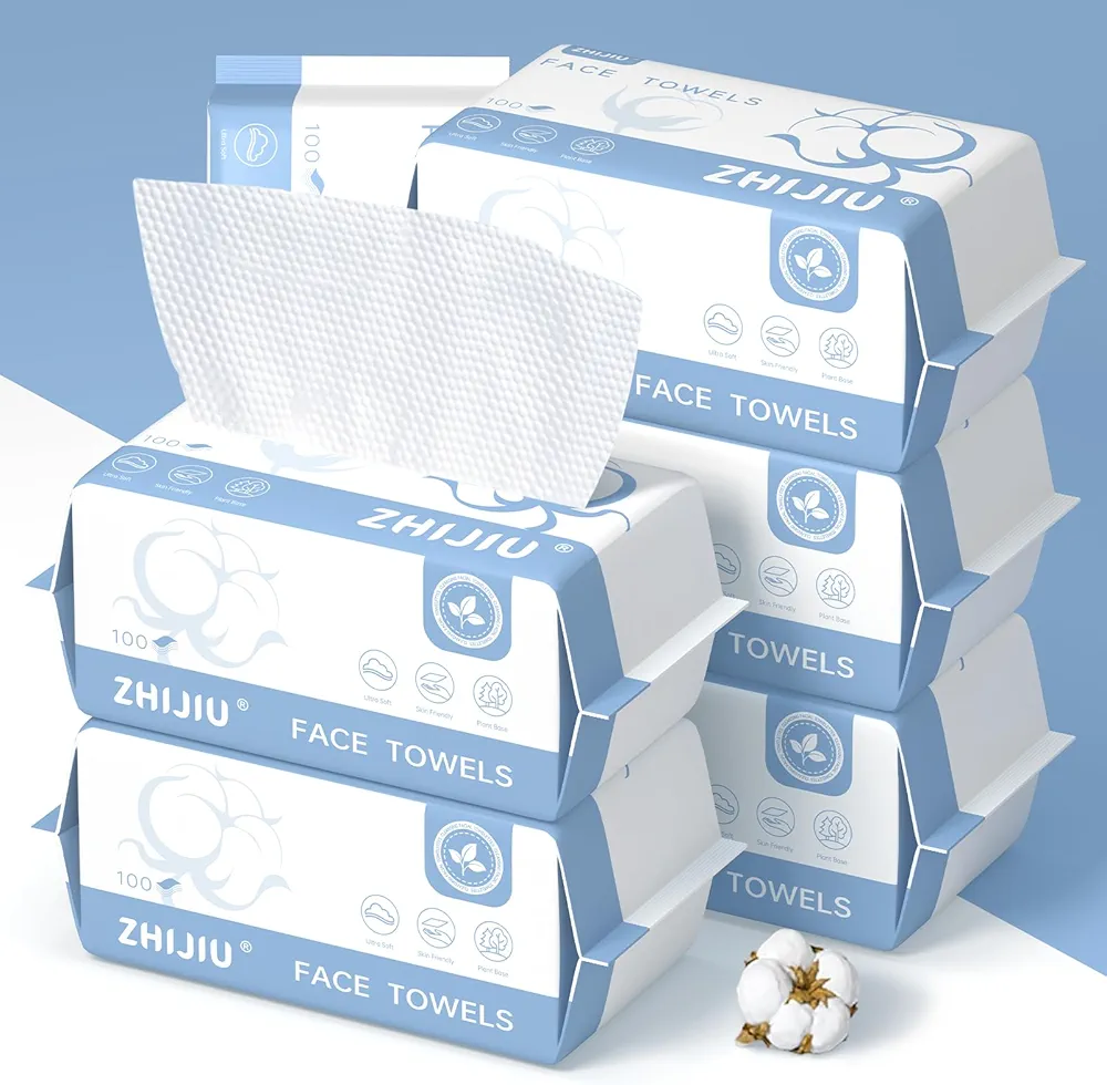 Disposable Face Towels, Lint-free Facial Tissue for All Types, Face Towelettes Disposable for Women, 600 Count Disposable Washcloths, Dry Wipes, Perfect for Makeup Removal, Travel, and Daily Use