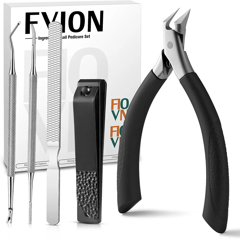 FVION Ingrown Toenail Tools Kit 5 Pcs, Toenail Clippers for Thick & Ingrown Nails, Ingrown Toenail Removal Correction Nail Clippers, Nail File Lifter, Professional Manicure Pedicure Tools