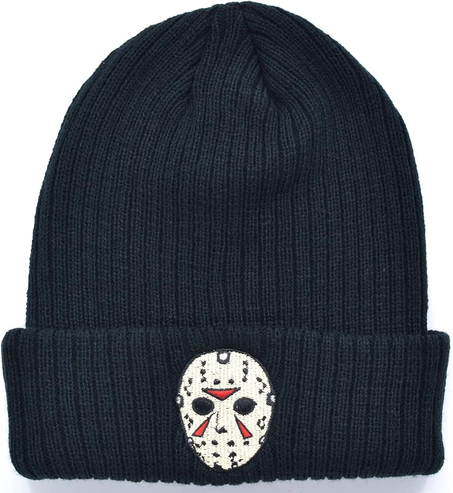 Jason Embroidery Mask Cuffed Beanie Skully Men Women Knit Hat Winter Cap (Black 01)