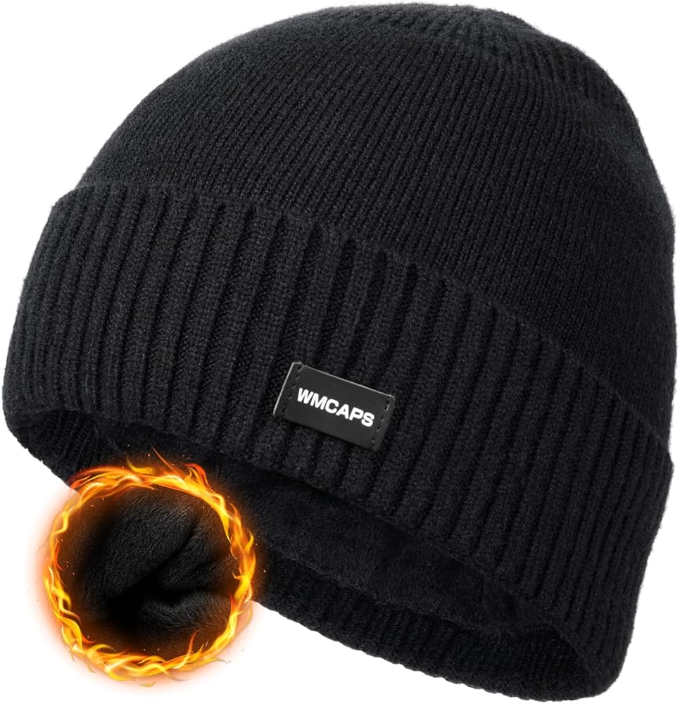 Wmcaps Winter Men Women Fleece Lined Beanie Knitted Hats, Soft Thermal Stocking Skull Caps for Cold Weather Outdoor