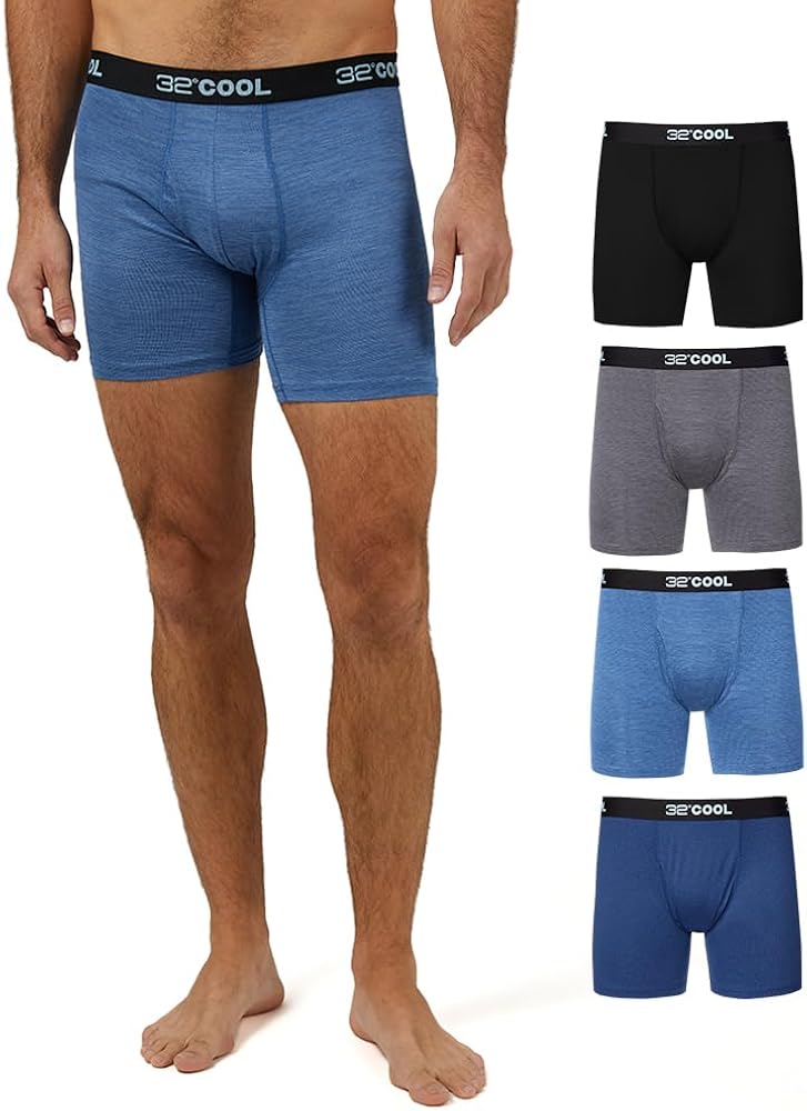 32 DEGREES COOL Mens 4-PACK Quick Dry Performance Boxer Brief With Comfort Elastic Waistband