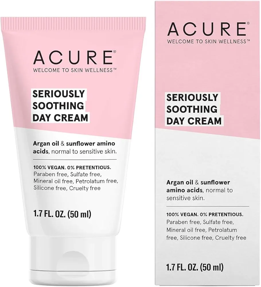 Acure Seriously Soothing Day Cream - Daily Hydrating Facial Cream - Moisturizer for Dry to Sensitive Skin from Argan Oil & Sunflower Amino Acids with Organic Chamomile - Vegan, Unscented - 1.7 Fl Oz