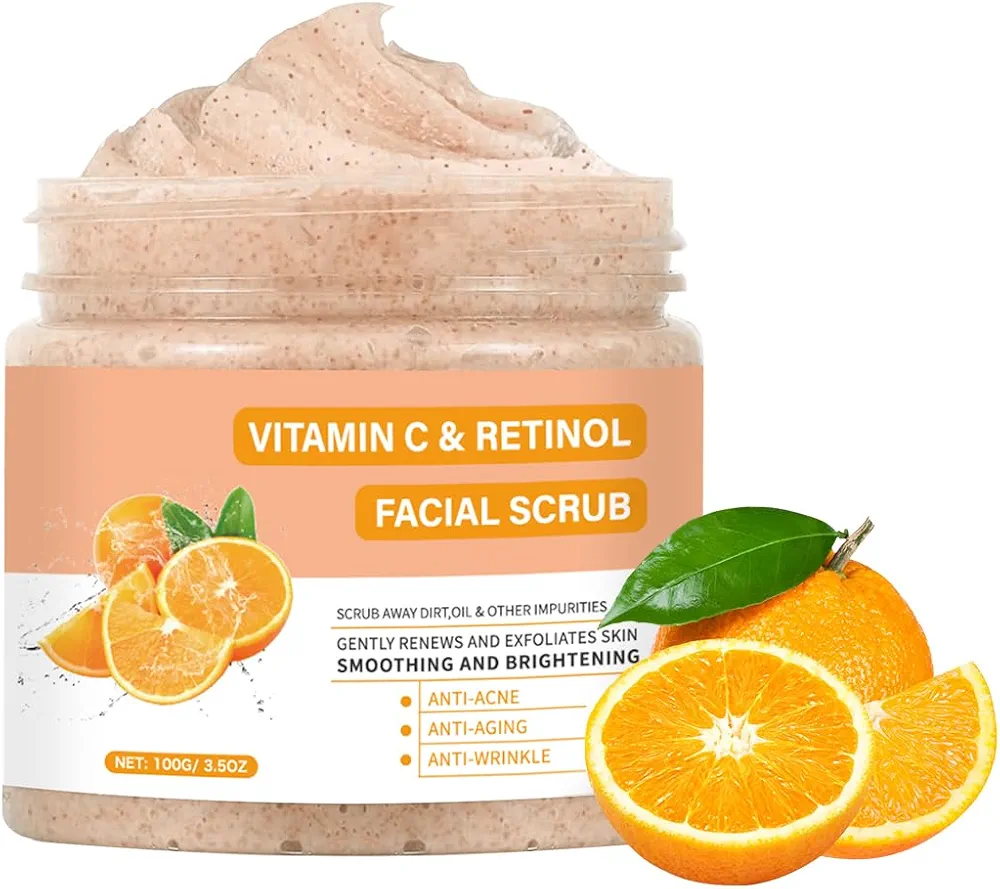 Vitamin C Face Scrub, Exfoliating Facial Wash with Retinol, Face Scrub,Facial Exfoliating Scrub, Facial Scrubs for Women,Deep Cleansing Face Wash Cleanser for Women Men