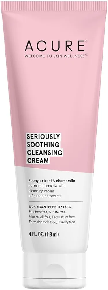 ACURE Seriously Soothing Cleansing Cream | 100% Vegan | For Dry to Sensitive Skin | Peony Extract & Chamomille - Soothes , Hydrates & Cleanses | 4 Fl Oz