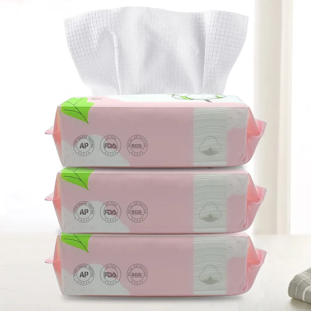 Disposable Face Towel Dry Wipes, 100% Cotton Facial Tissue, Lint Free Facial Clean Towels, Super Absorbent Dry and Wet Use for Makeup Removing, Sensitive/Baby Skin (3 Pack-180 Count)