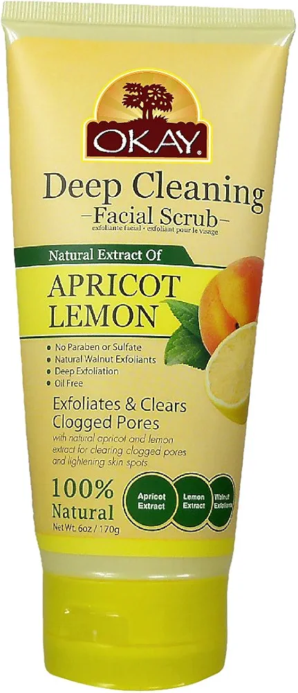 OKAY | Apricot & Lemon Facial Scrub | Deep Exfoliation | Leaves Skin Refreshed | With Natural Extract | Free of Alcohol, Sulfate, Paraben | 6 oz