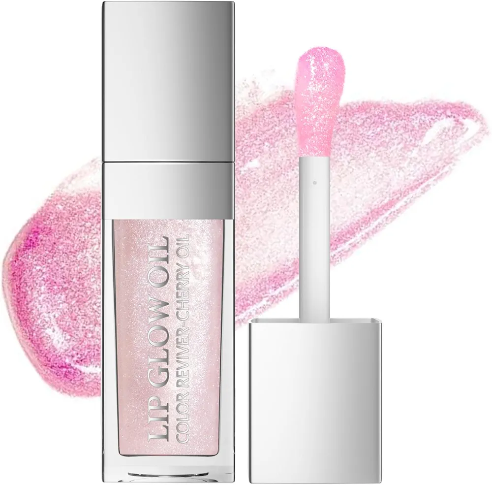 Magic Color Changing Lip Oil Moisturizing Lip Glow Oil, Big Brush Plumping Glimmer Lip Gloss, Long Lasting & Nourishing Lip Glow Oil Non-sticky Fresh Texture Lip Gloss Lip Tint(Pink)