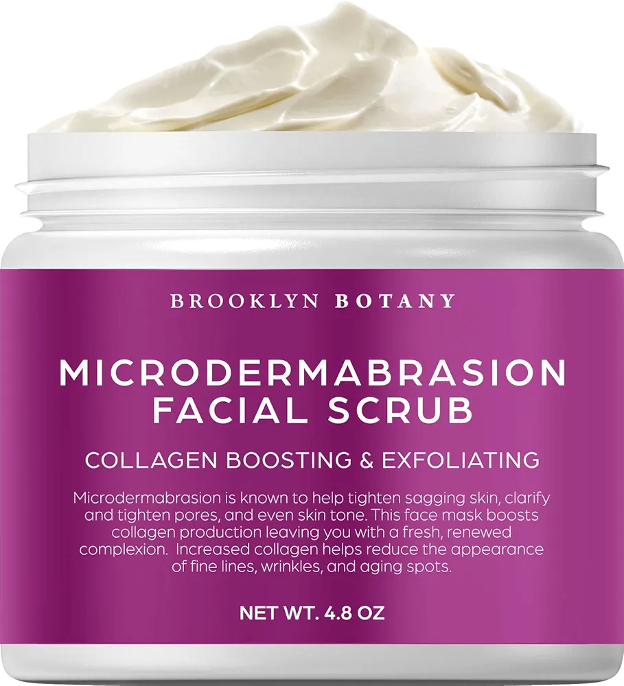 Brooklyn Botany Microdermabrasion Facial Scrub 4.8 oz – Exfoliating Face Scrub for Tightening and Brightening Skin - Face Exfoliator for Acne Scars, Wrinkles, Fine Lines and Aging Spots