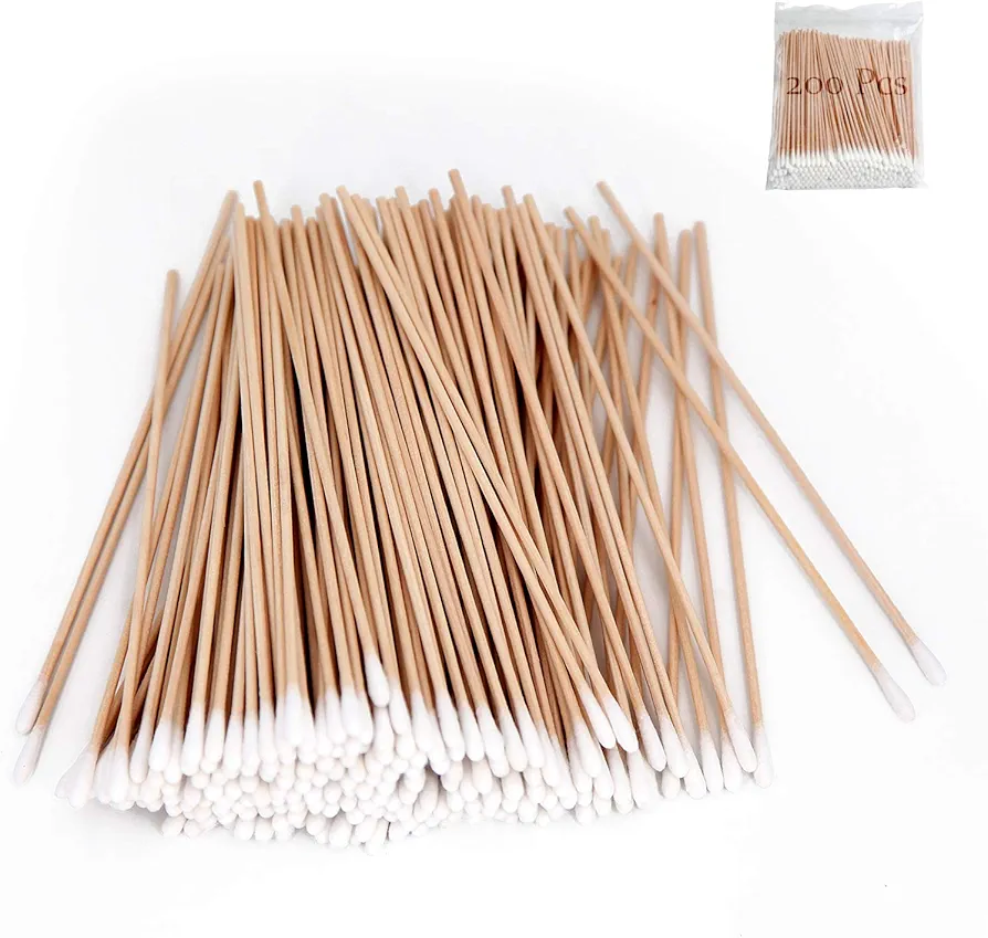 200 PCS Long Wooden Cotton Swabs, Cleaning Cotton Sticks with Wood Handle for Oil Makeup Gun Applicators, Eye Ears Eyeshadow Brush and Remover Tool, Cutips Buds for Baby and Home Accessories