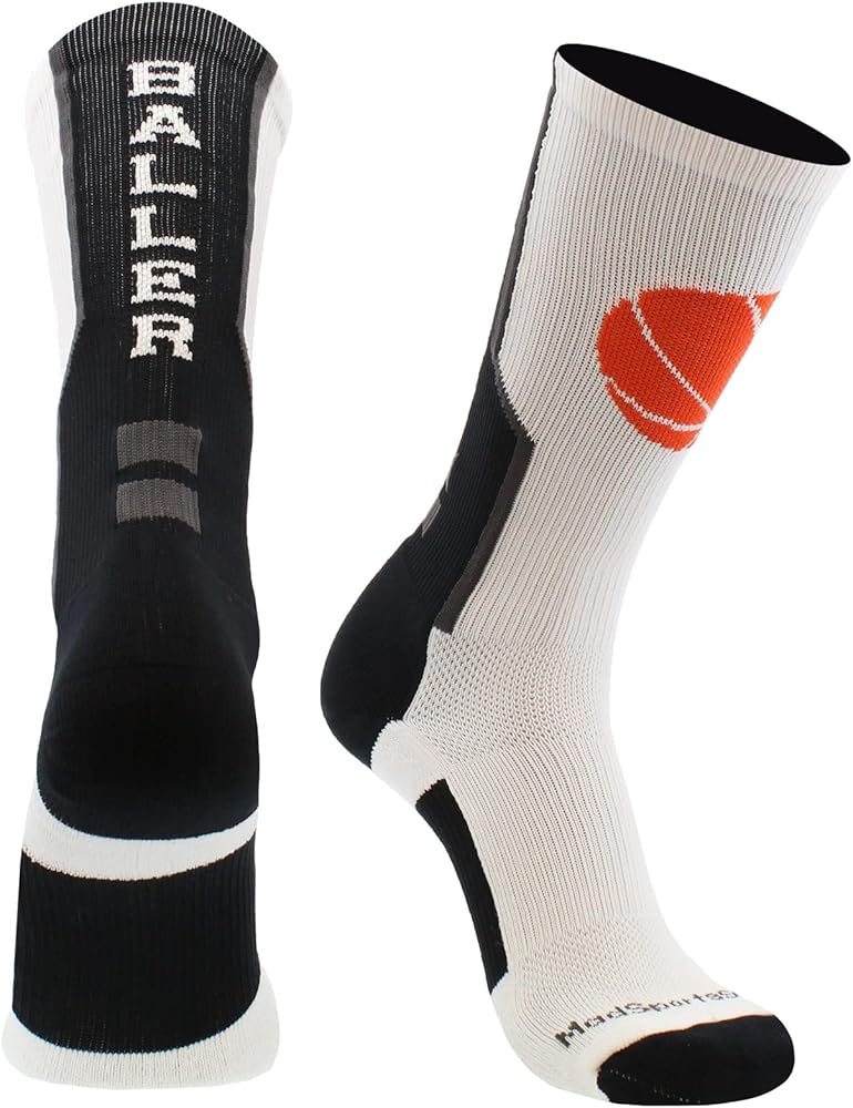 MadSportsStuff Baller Basketball Socks with Basketball Logo Crew Length