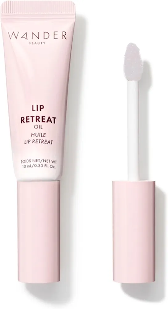 Wander Beauty Lip Retreat Oil - Oasis Glow (Shimmery Clear) - 4 in 1 Tinted Lip Oil + Moisturizing Lip Gloss With Avocado, Vitamin E & Rosehip - Hydrating Luxurious Lip Care for Dry Lips - 0.33 fl oz