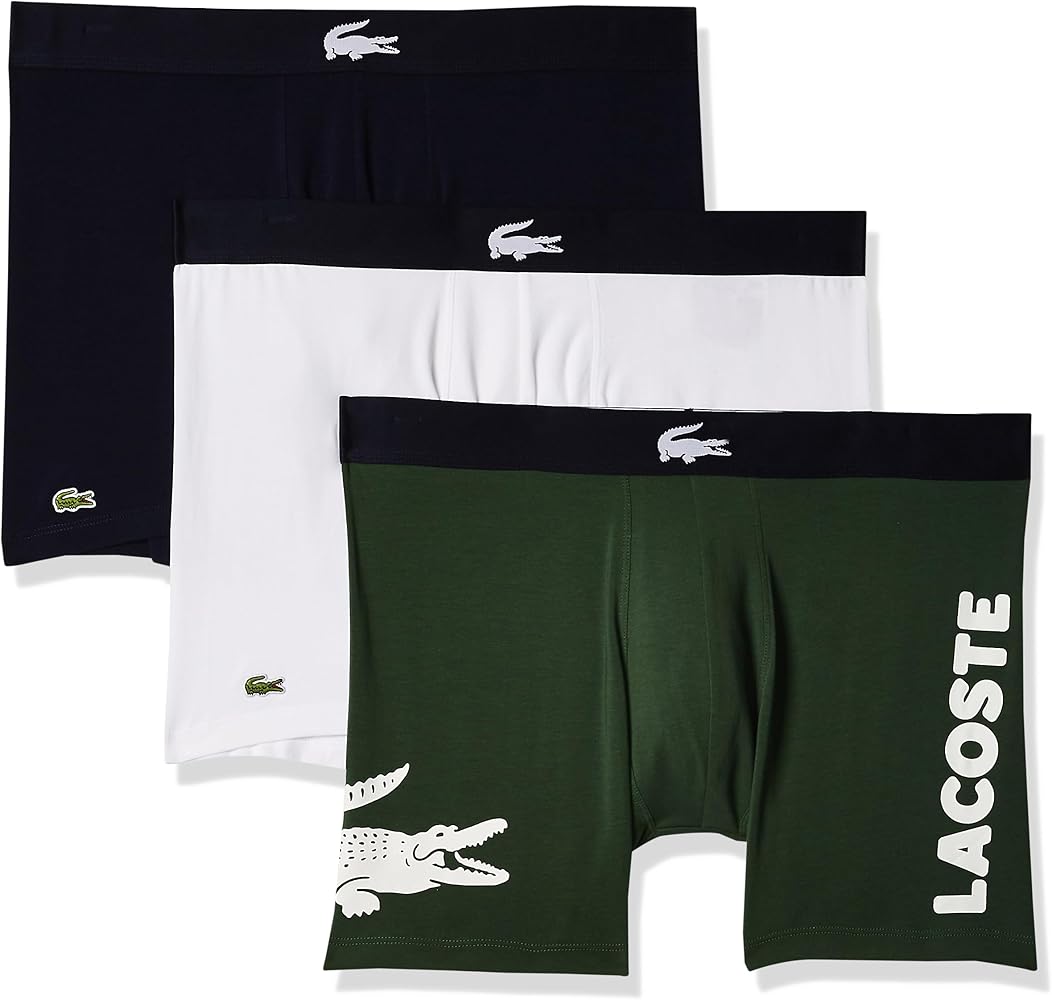 Lacoste Mens Cotton Stretch Big Croc Print Boxer Briefs 3 pack