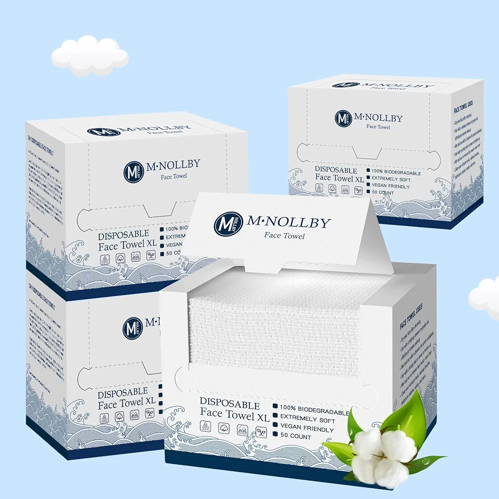 MNOLLBY Disposable Face Towels, 200 Count, Biodegradable, Organic, Cruelty Free, Soft, Thick, Absorbent, 11x12 Inch