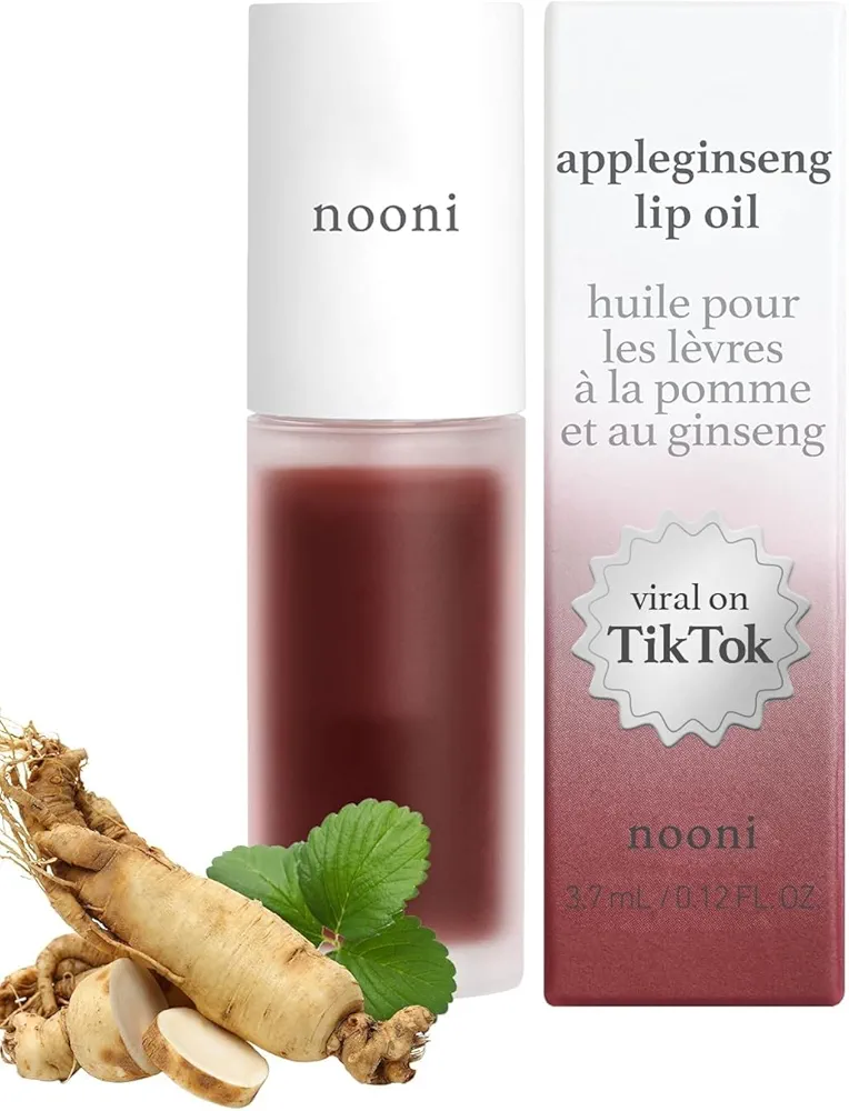 NOONI Korean Vegan Lip Oil - Appleginseng | Lip Stain, Gift, Long-Lasting, Moisturizing, Plumping, Revitalizing for Dry Lips, Waterproof, No Peel Off, Korean Lip Tint 0.12 Fl Oz