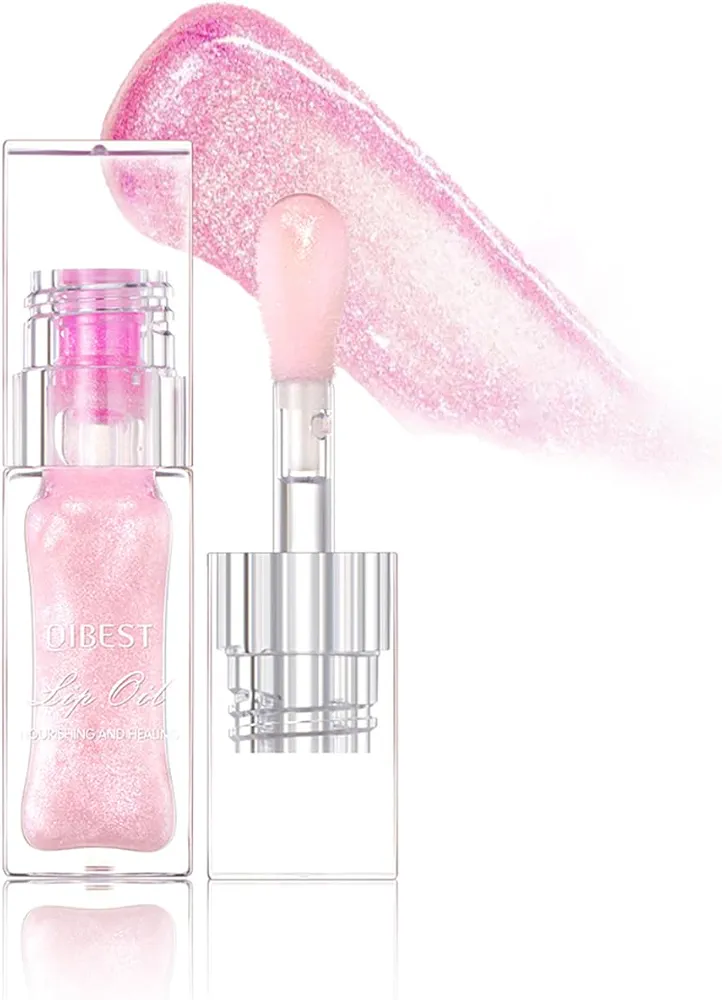 Magic Color Changing Lip Oil Ph, Glitter Lip Gloss, Upgraded Big Brush Head Moisturizing Lip Oil, Color Changing with Temperature, Moisturizing & Sparkling (Pink, 0.3 Oz)