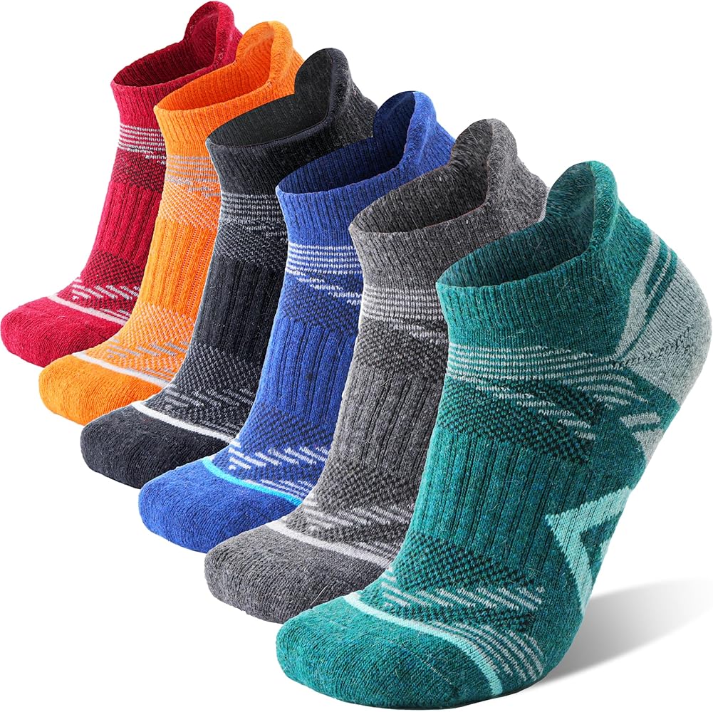 ANTSANG 6 Pairs Merino Wool Ankle Hiking Running Socks Compression Thick Cushion Breathable No Show Socks for Men Women