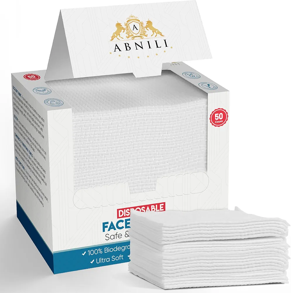 Face Towels, Disposable Face Towel, Thick Face Towelettes XL, Soft and Absorbent Makeup Remover Dry Wipes, Face Towels for Sensitive Skin, Lint-Free for Travel and Household, 50 Ct, 1 Pack