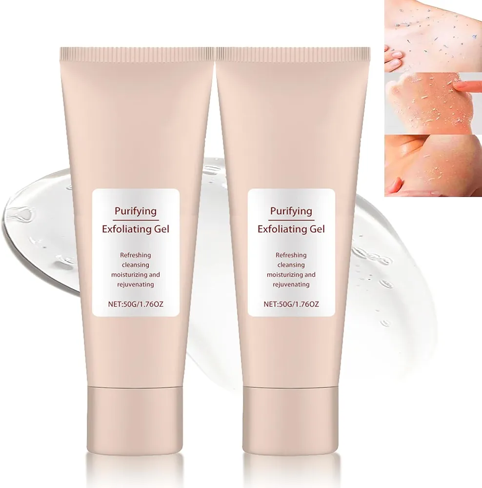 Purifying Exfoliating Gel, Gentle Exfoliating Gel with Sodium Hyaluronate & Vitamin C, Face Exfoliator Scrub For Pore Minimizer & Skin Smoother, Facial Exfoliator Cleanser For Various Skin Types,2Pcs