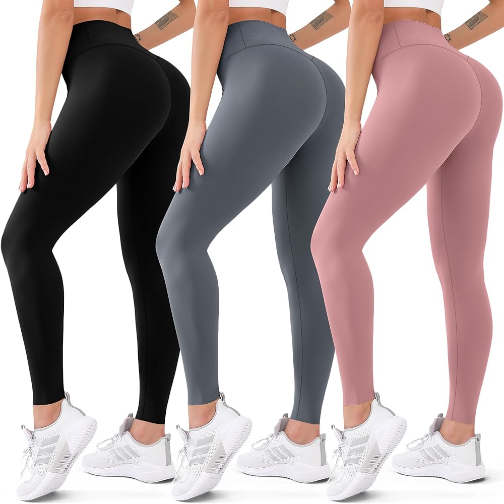 FEYHAY 3 Pack High Waisted Leggings for Women Butt Lift Tummy Control Yoga Pants Non See-Through Workout Running Pants