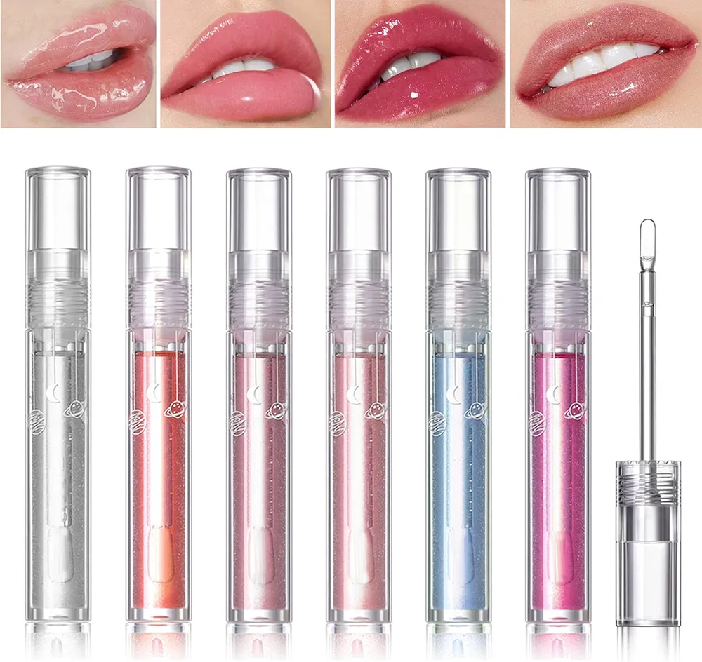 Lip Glow Oil Moisturizing Lip Balm,Plump Lip Gloss Lip Care Clear Lip Oil Tinted,Hydrating Lip Glow Oil Gloss Transparent Plumping Glass Lip Glow Oil Fresh Texture,Set of 6