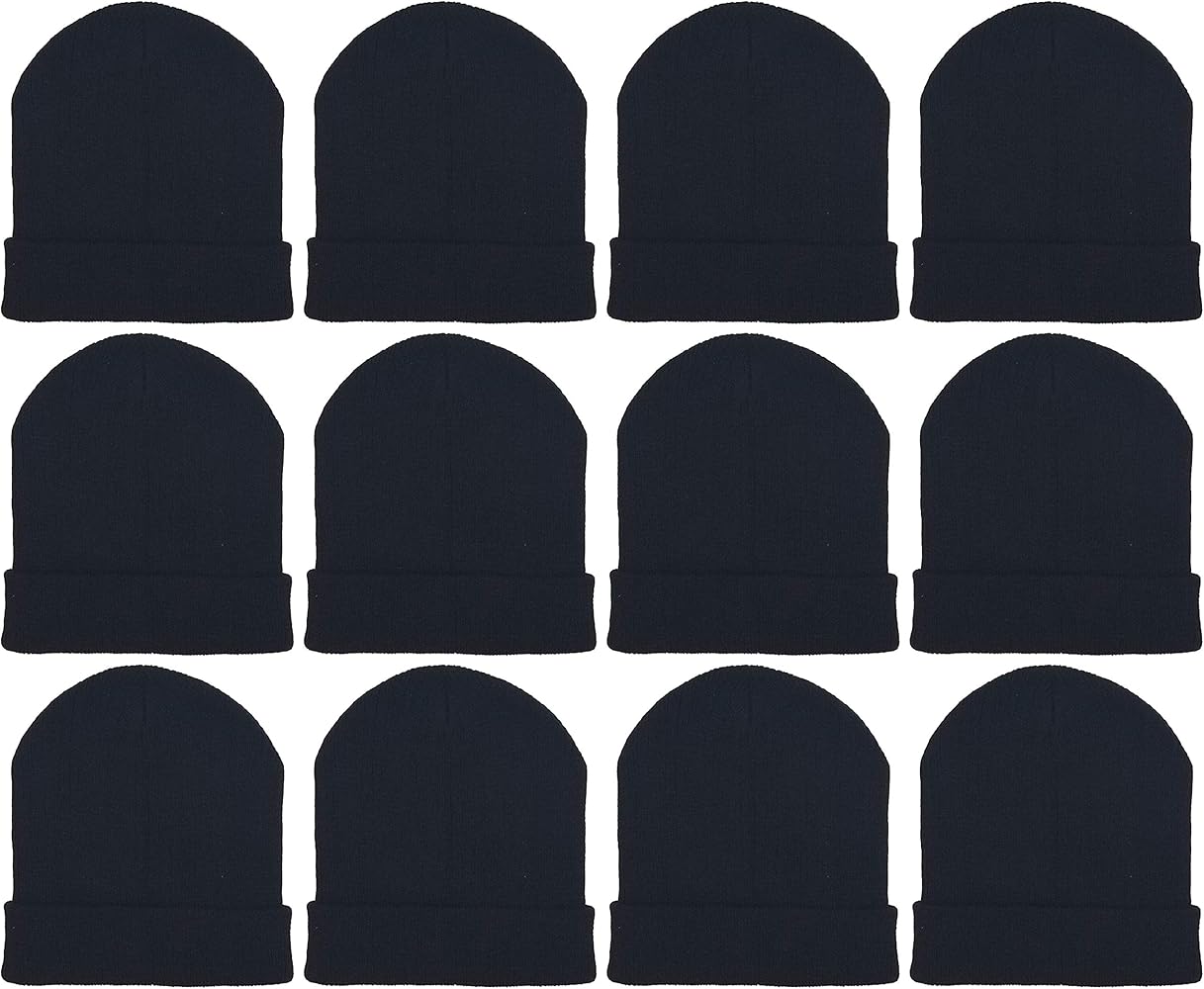 12 Pack Winter Beanie Hats for Men Women, Warm Cozy Knitted Cuffed Skull Cap, Wholesale