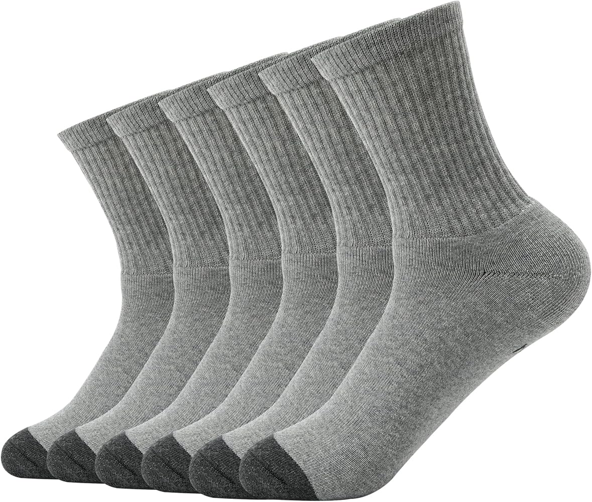 Men's Athletic Socks 6-Pairs Cotton Thick Cushion Running Socks Moisture-Wicking Mid-Crew Socks 6-9/9-12/12-15