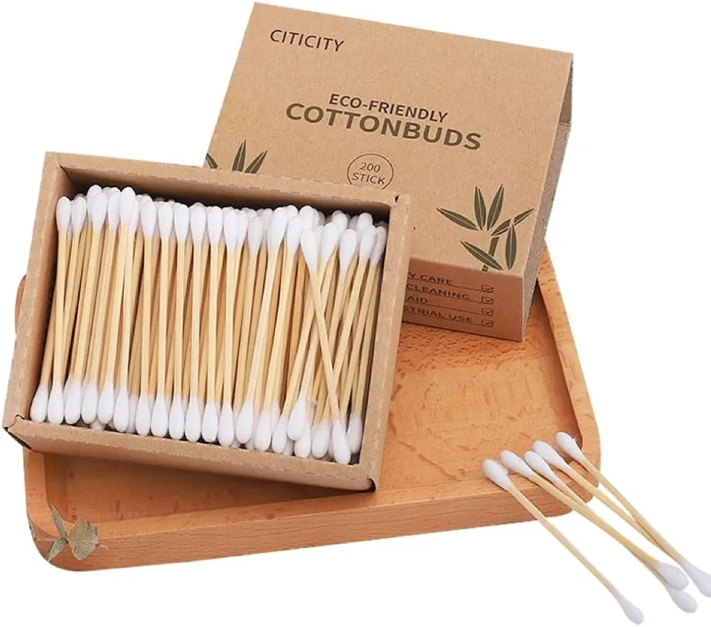 Bamboo Cotton Swabs 200 Count | Eco-Friendly and Organic | Double Tip Ear Sticks for a Gentle and Chemical-Free Beauty Routine Care