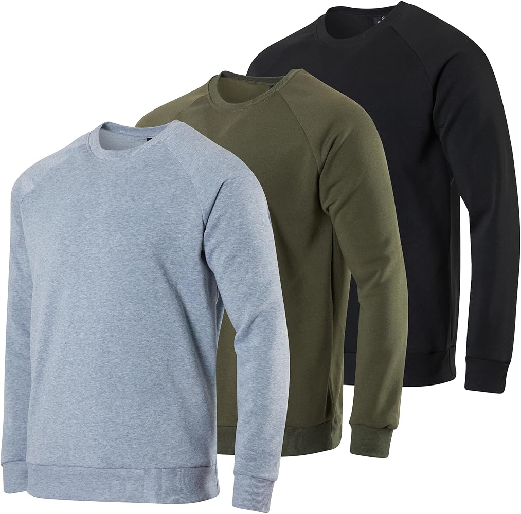 Real Essentials 3 Pack: Men's Soft Plush Fleece Crewneck Sweatshirt - Athletic Pullover Sweater (Available In Big & Tall)