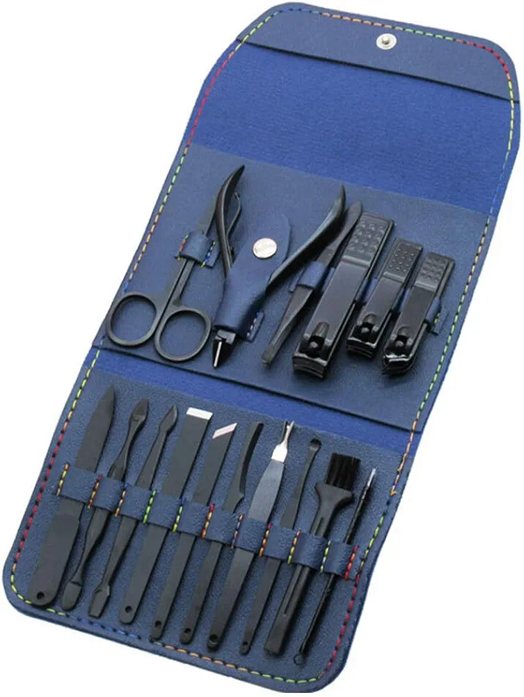 ikasus Manicure Set Personal Care Nail Clipper Kit 16 Pieces Professional Pedicure Set Mens Accessories Personal Care Set Grooming Kit Gift for Men Husband Boyfriend Parent, Blue