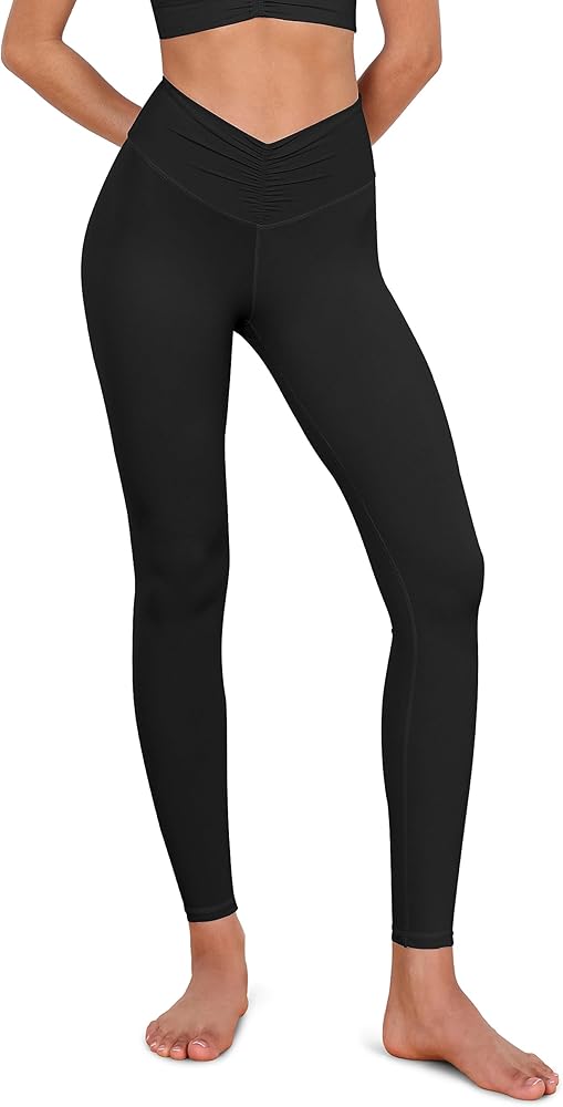 ODODOS Cloud Feeling Ruched Yoga Leggings for Women 25" / 28" High Waist Crossover Yoga Pants