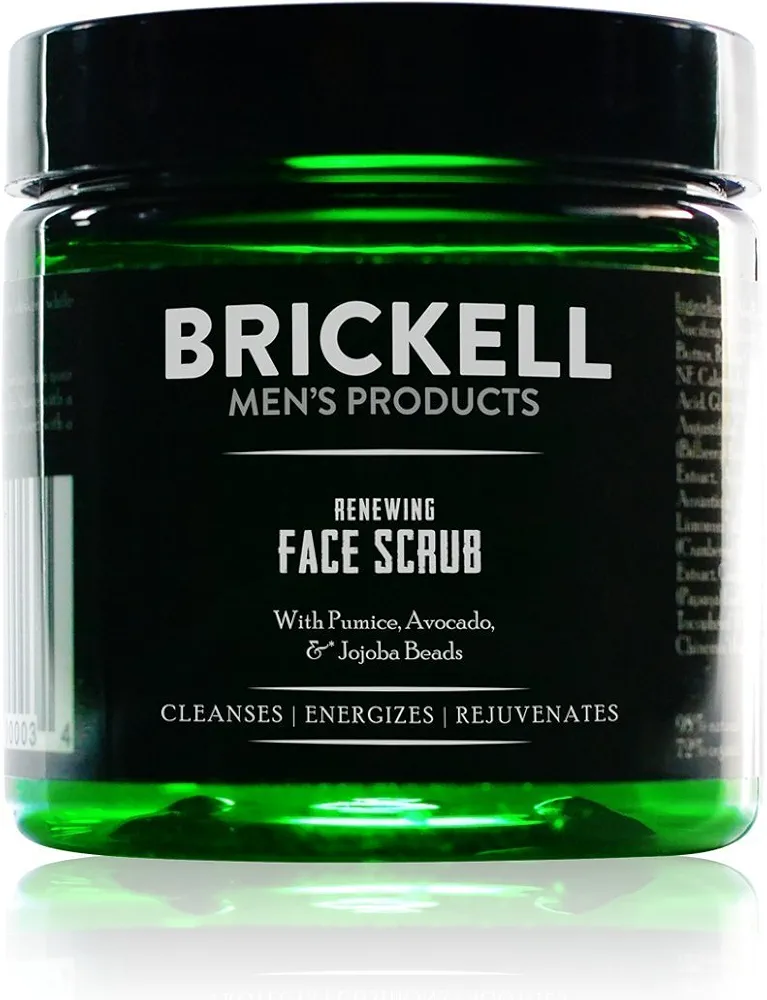 Brickell Men's Renewing Face Scrub for Men, Natural and Organic Deep Exfoliating Facial Scrub Formulated with Jojoba Beads, Coffee Extract and Pumice, 4 Ounce, Scented