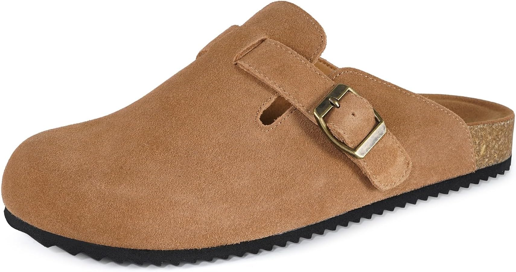 Intini Womens Suede Clogs Mens Leather Mules Cork Footbed Sandals with Arch Support